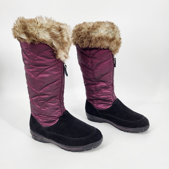 Lands' End Shoes - Lands End Powder Run Waterproof Winter Boots Leather Quilted Faux Fur Zip 8.5